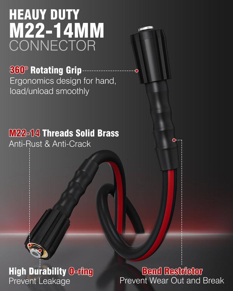 Zebra Clean Flexible Pressure Washer Hose 25 FT, 3600 PSI Kink Resistant Power Washer Hose Replacement, 1/4" electric Washer Hose Extension With M22 Solid Brass Fitting - Image 3